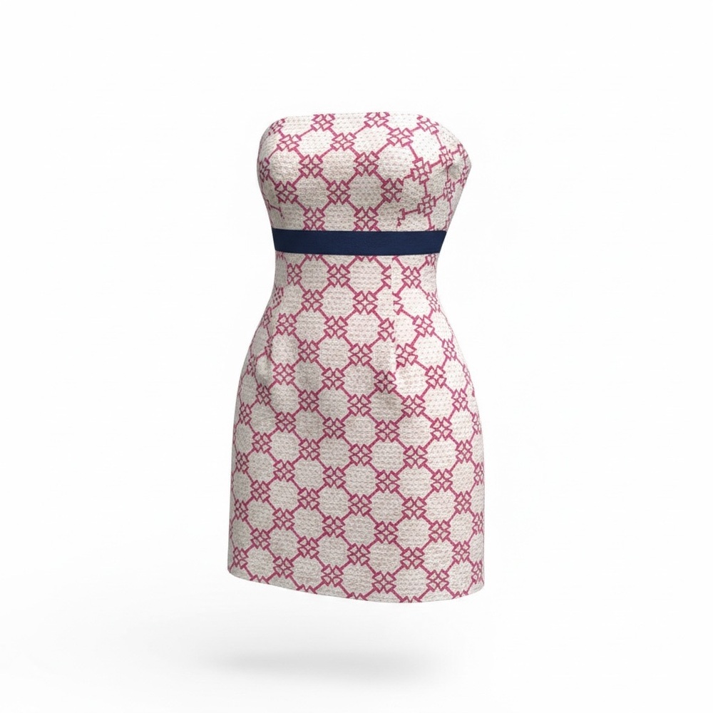 Vineyard Vines ✨Strapless Mini Dress Pink White Pattern Preppy Summer Dress